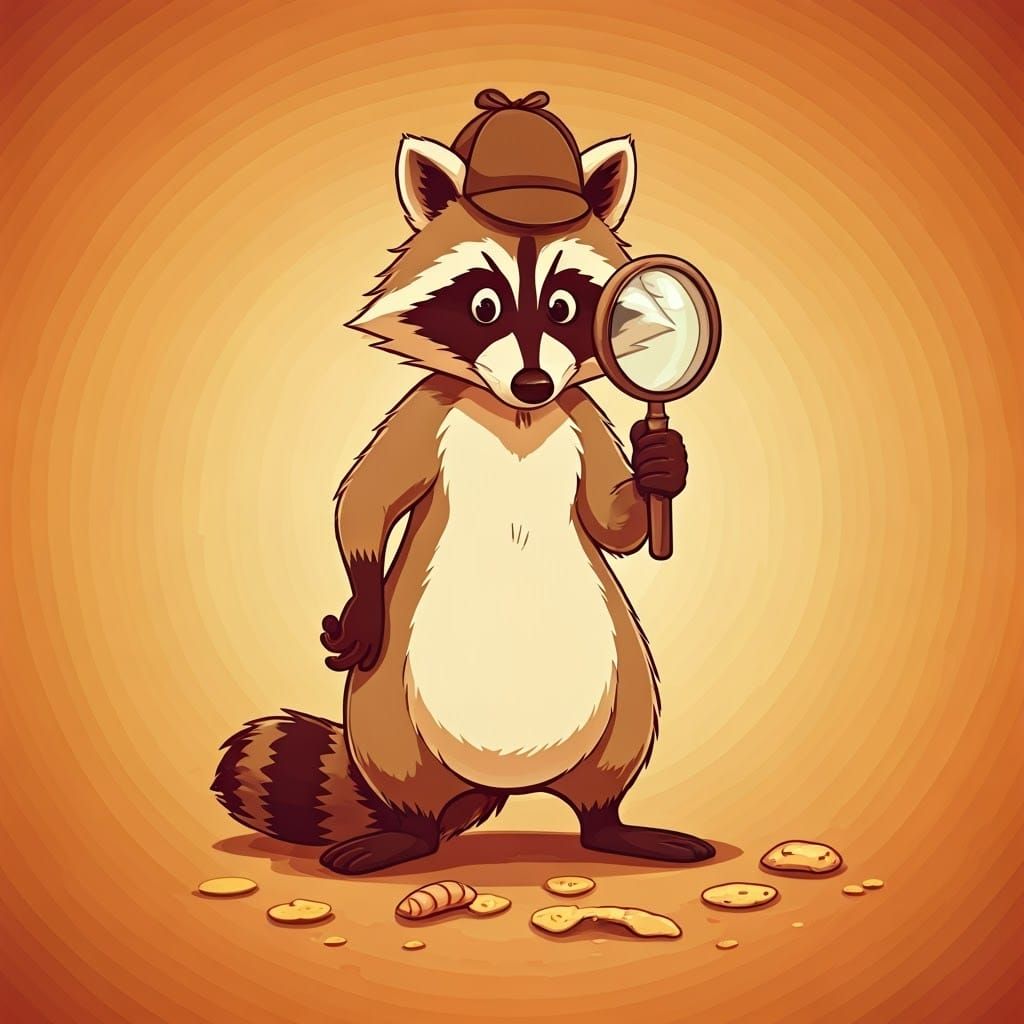 A Raccoon Investigator Inspects a Snack Heap