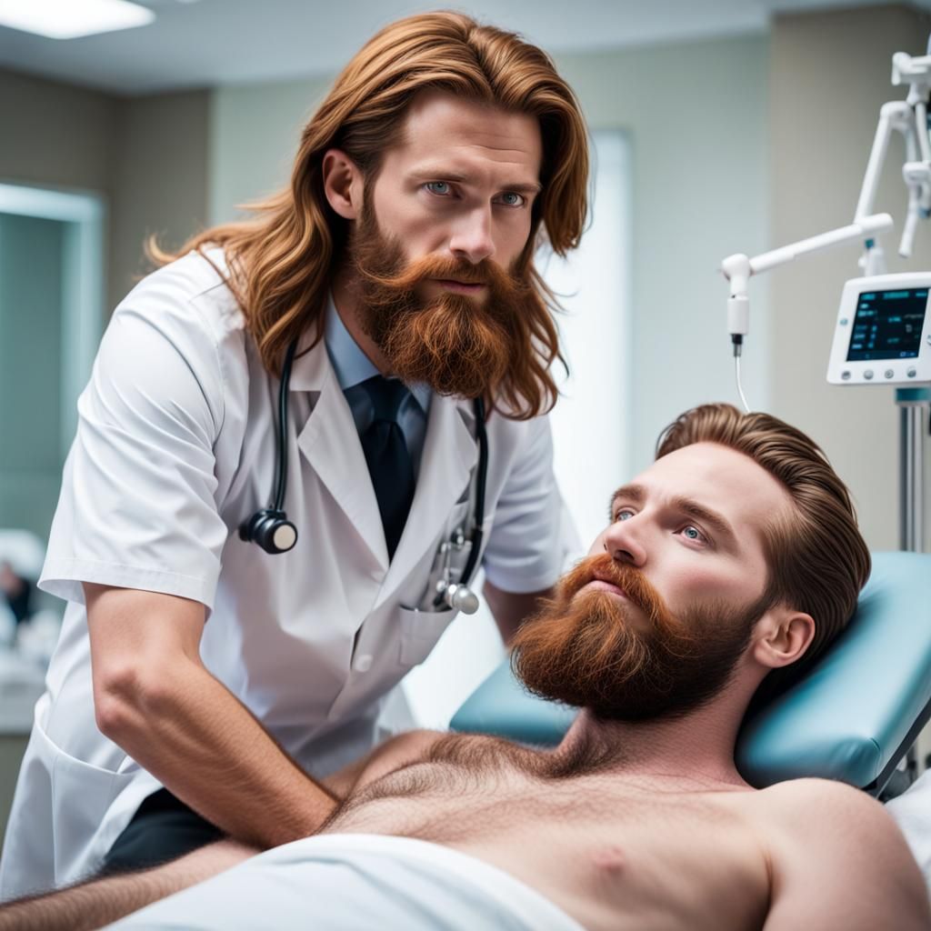Redheaded Doctor and Patient on Gurney, Professional Photo