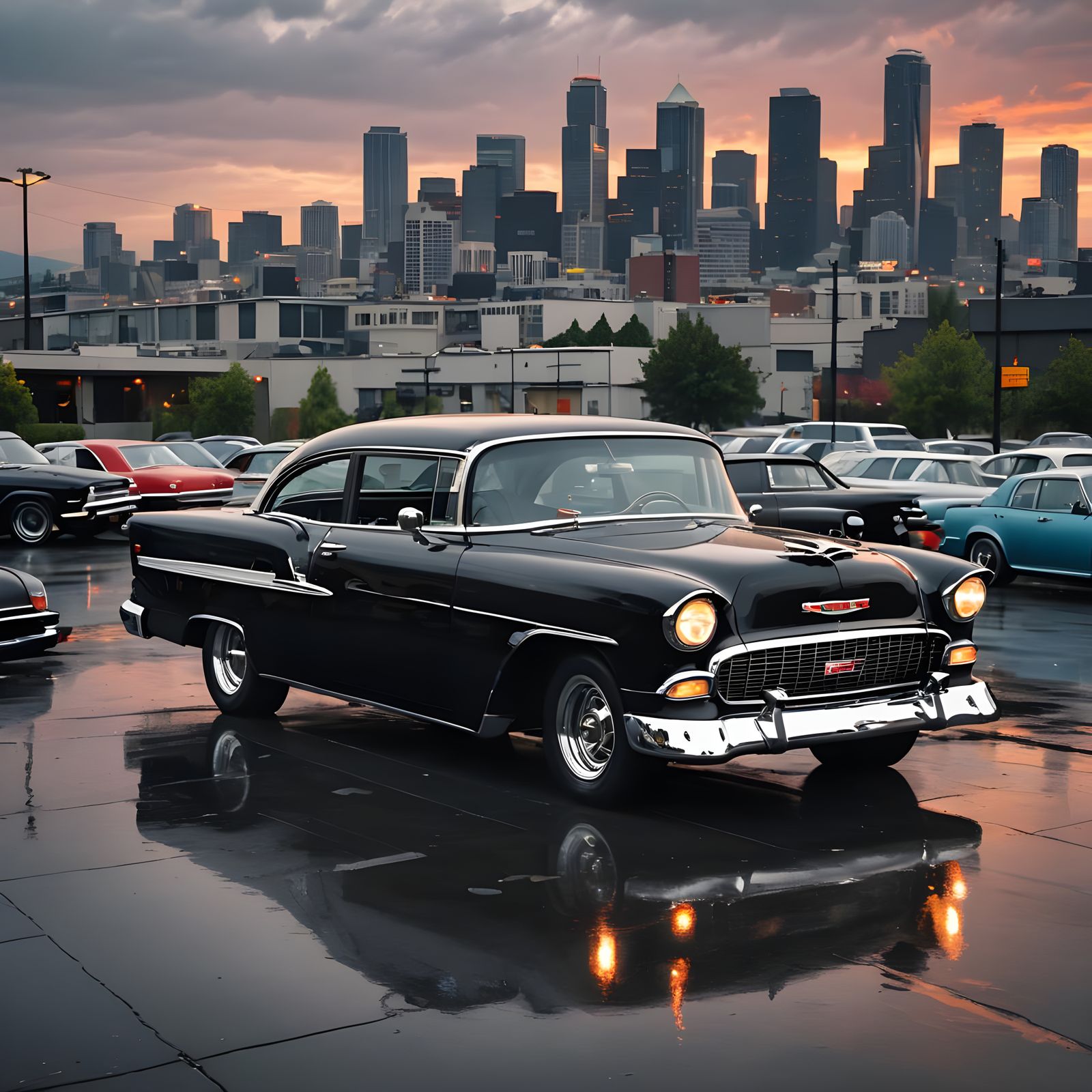Custom 1955 Chevy Belair in Seattle at Sunset