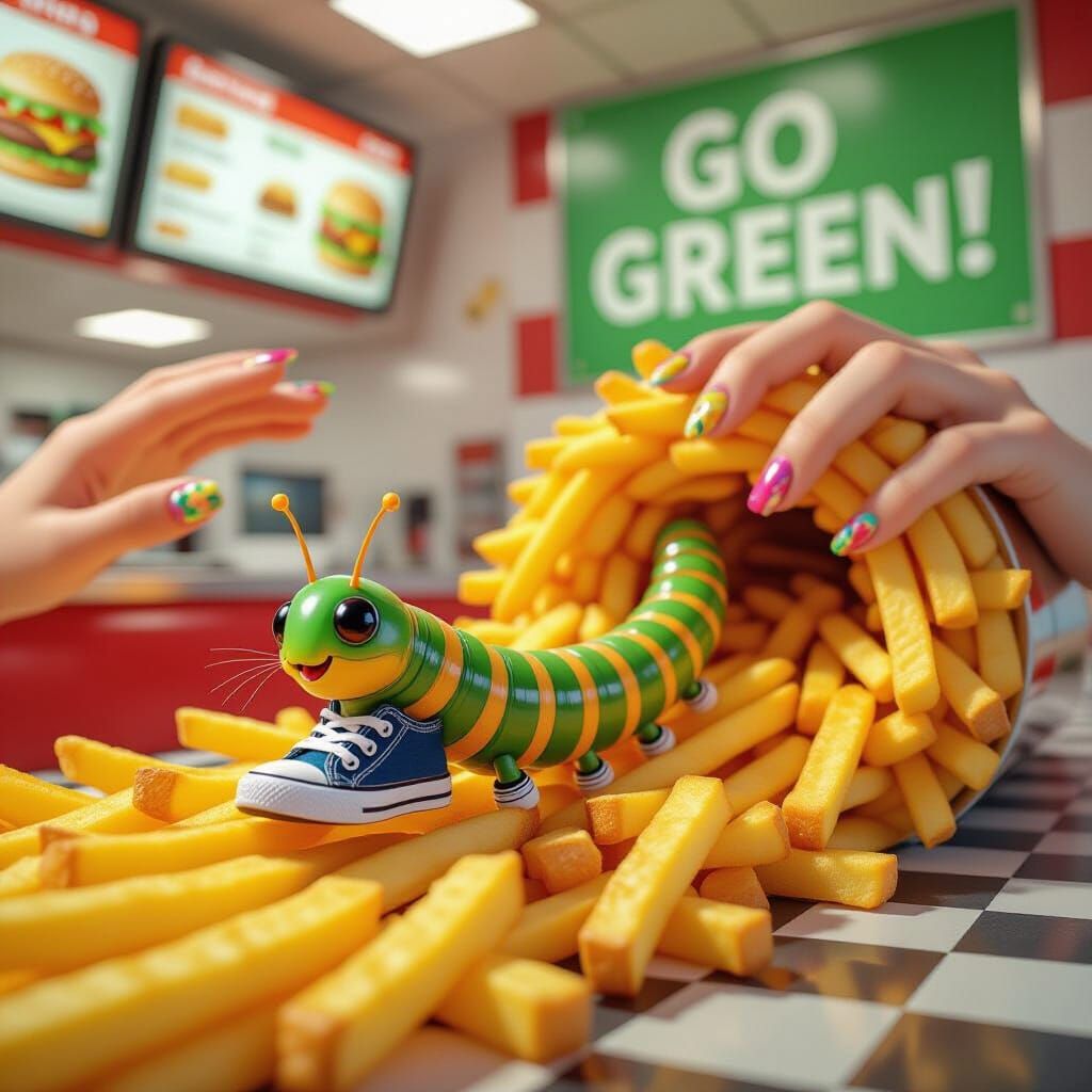 Caterpillar's Fast Food Dash: Digital Art