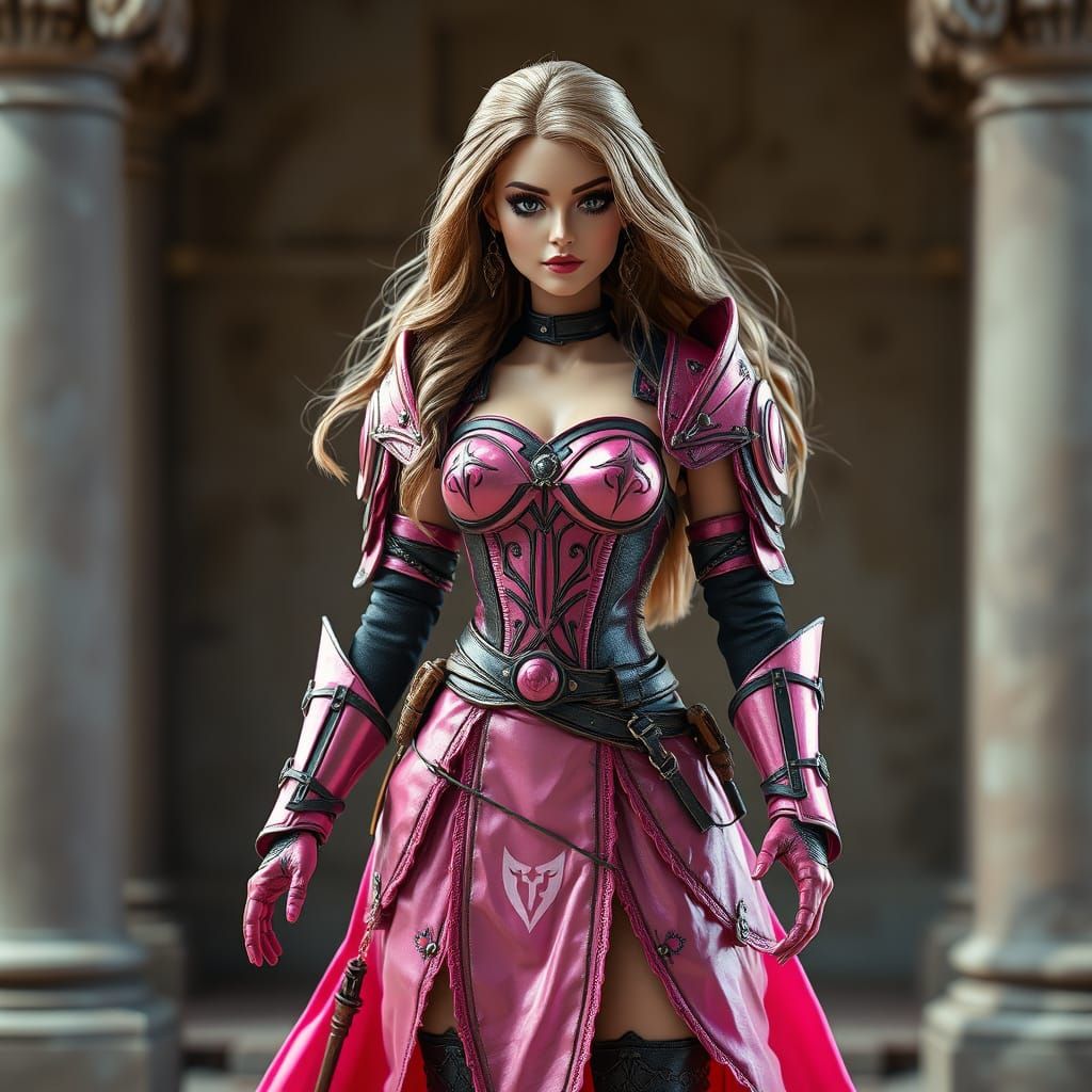 Hyperrealistic Warrior Princess in Pink Armor
