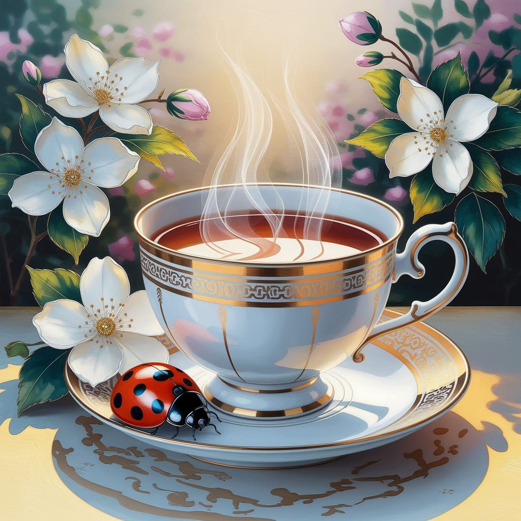 Exquisite Tea Cup Masterpiece in Watercolor Style