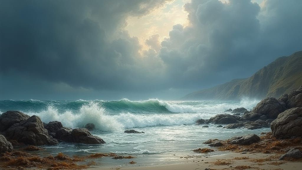 Dramatic Coastal Landscape After Storm in Romanticism Style