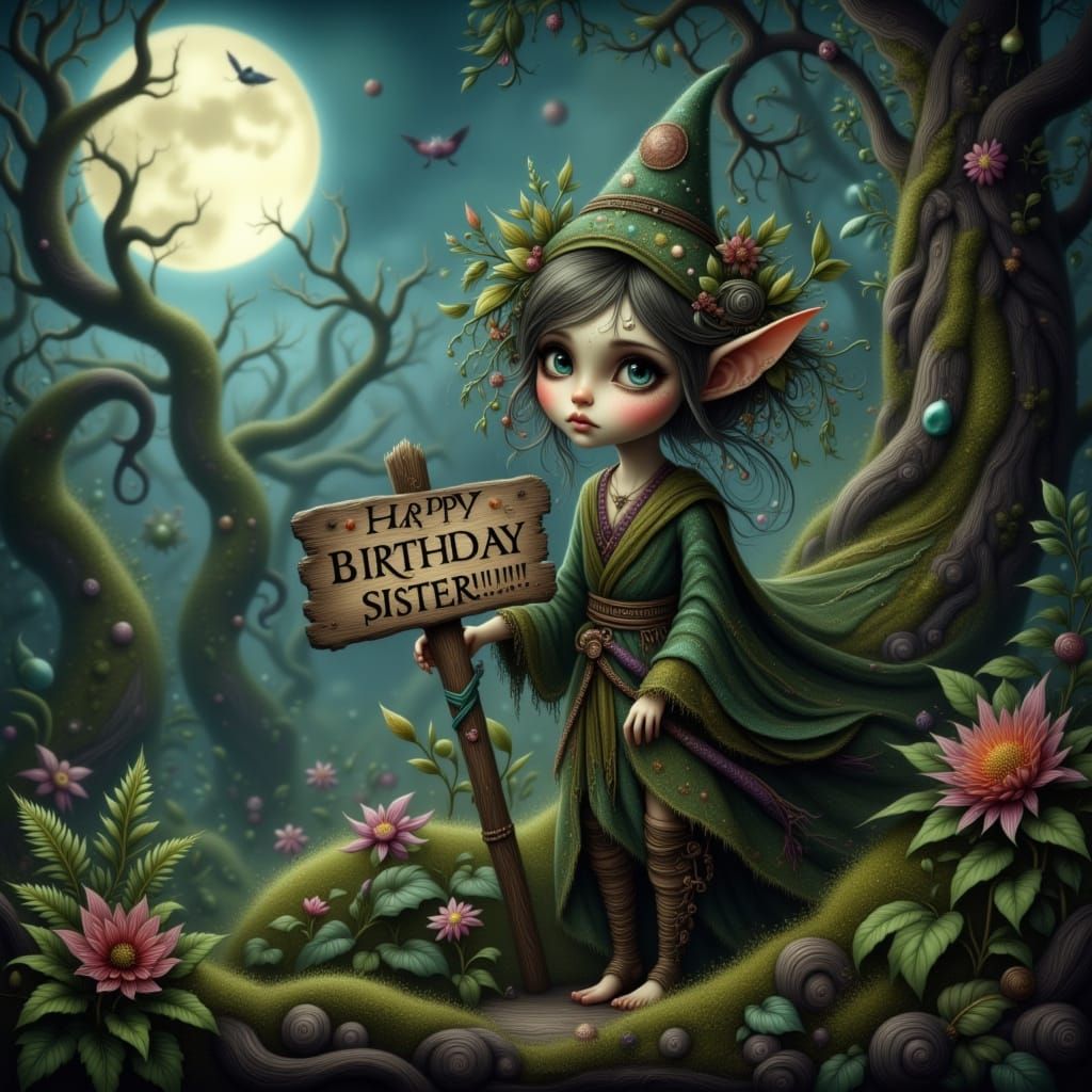 Mystical Forest Goblin Celebrates Birthday in Whimsical Styl...