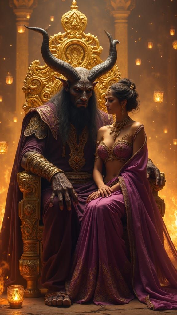 Demon King and Queen in Hyperrealistic Fantasy Palace