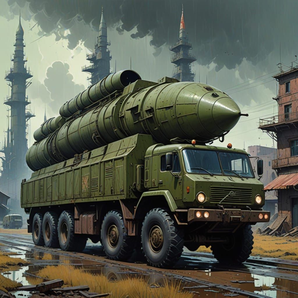 Soviet-Era Ballistic Missile on Russian Military Truck in Gr...