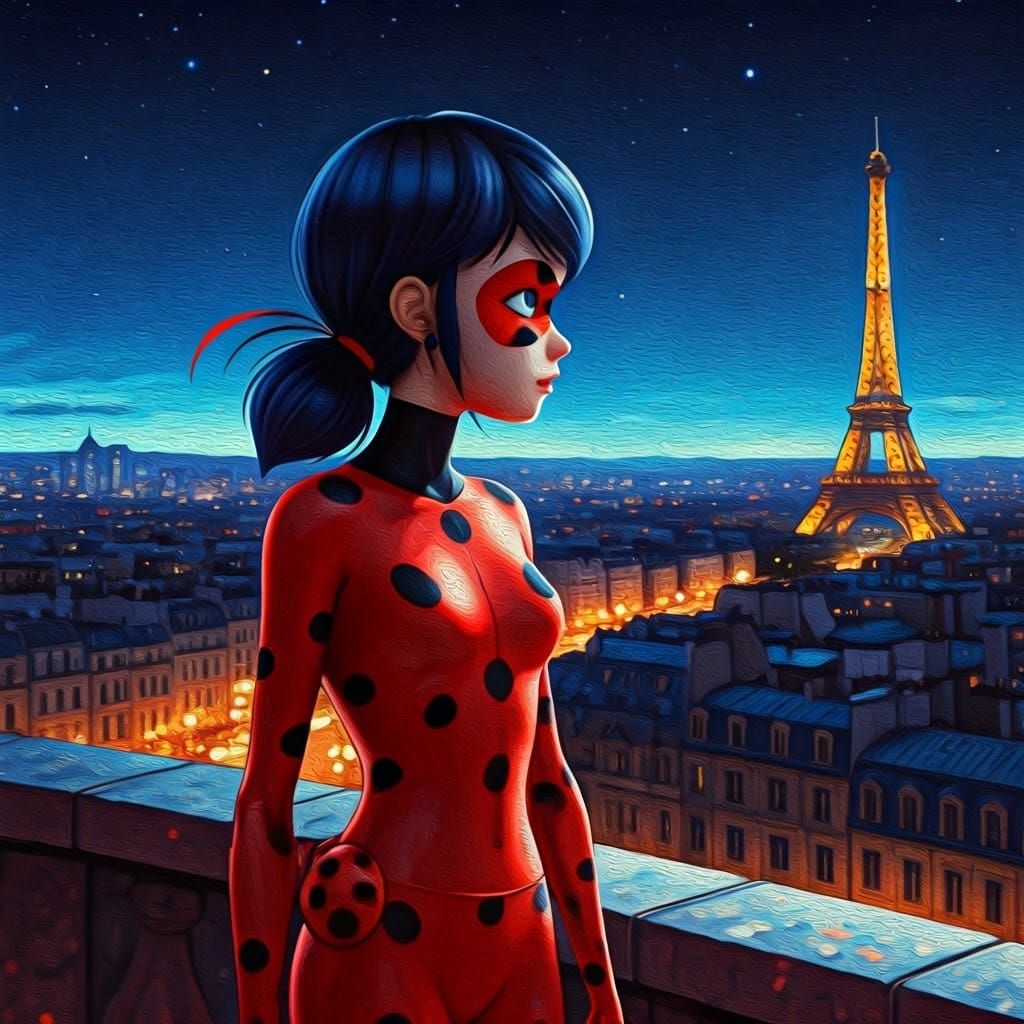 Ladybug Under Starry Parisian Skies
