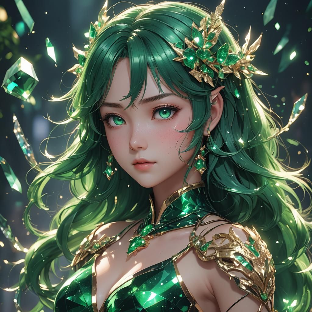Sparkling Emerald Gemstone in 3D Anime Art