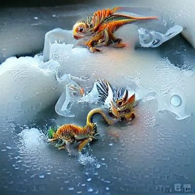 Baby Dragons Playing on Ice