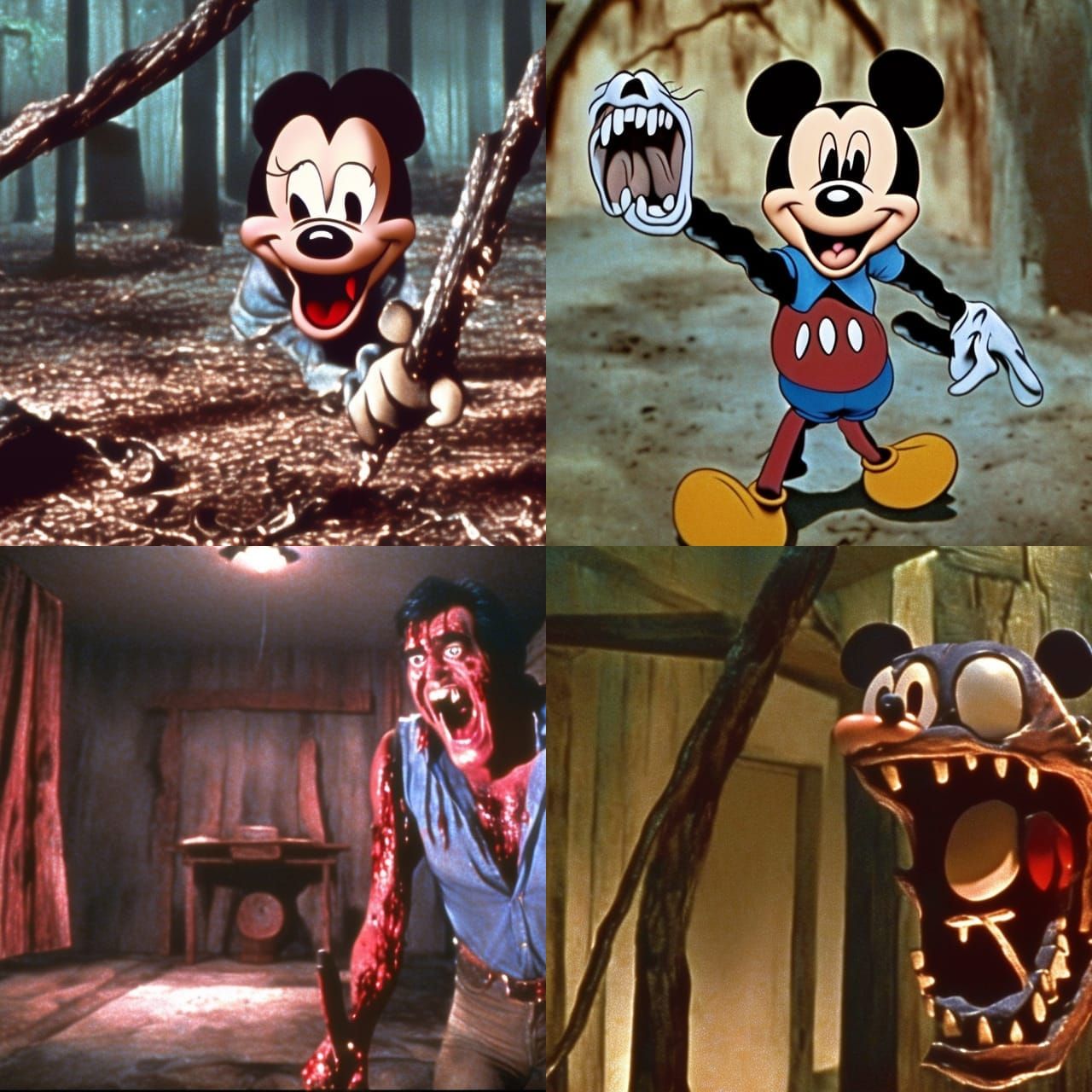 Mickey Mouse in Evil Dead Scene