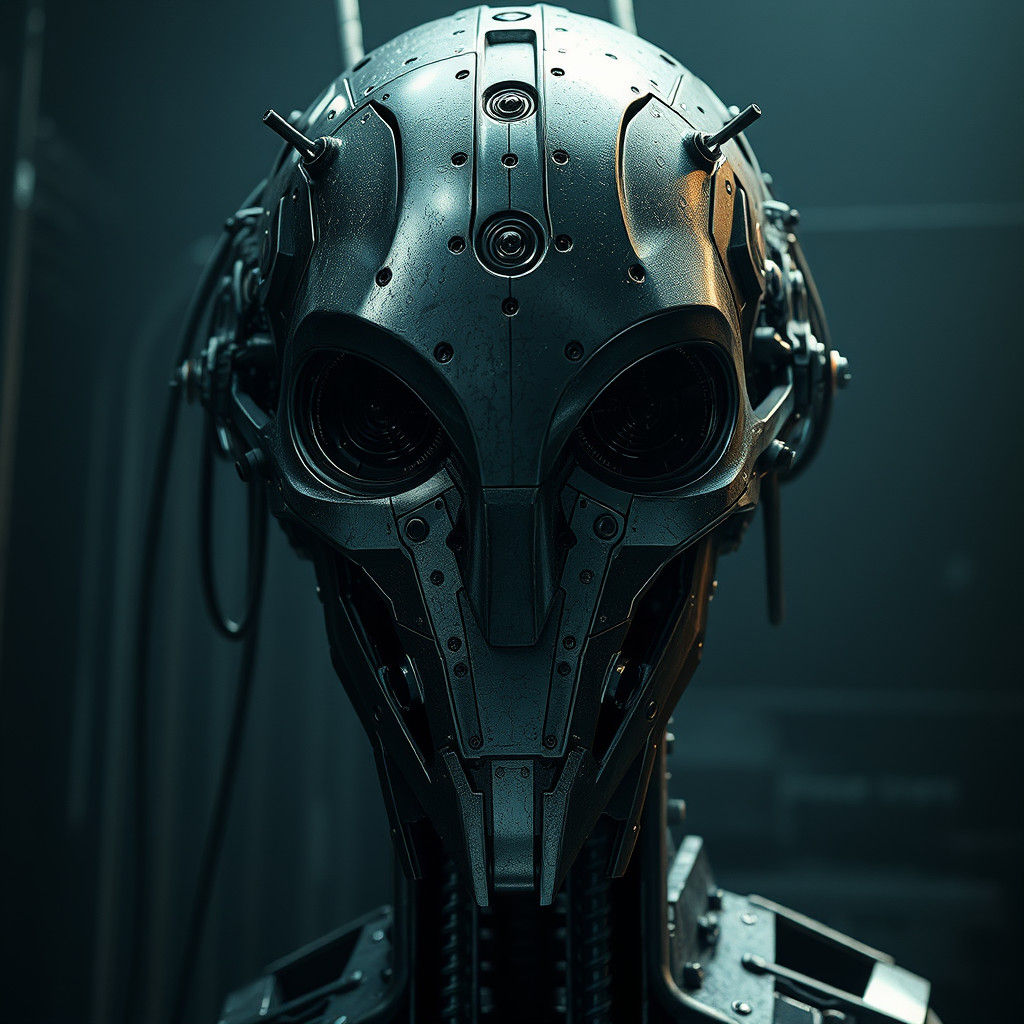Futuristic Industrial Machine Head in Biomechanical Art Styl...