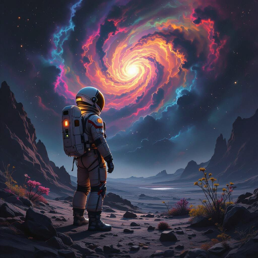 Astronaut on Alien Planet Inspired by Surrealist Art