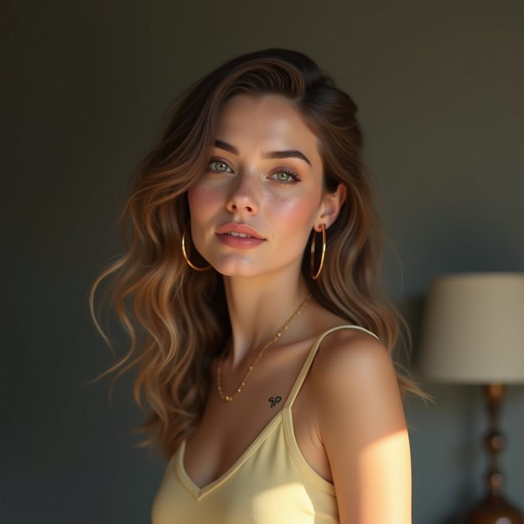 Hyperrealistic Portrait of Woman with Gold Jewelry