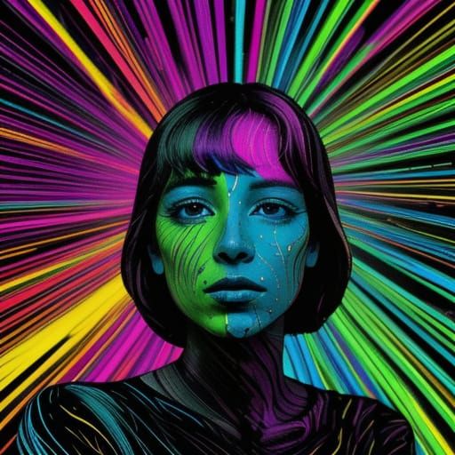 Psychedelic Woman Radiates in Vibrant Neon Colors