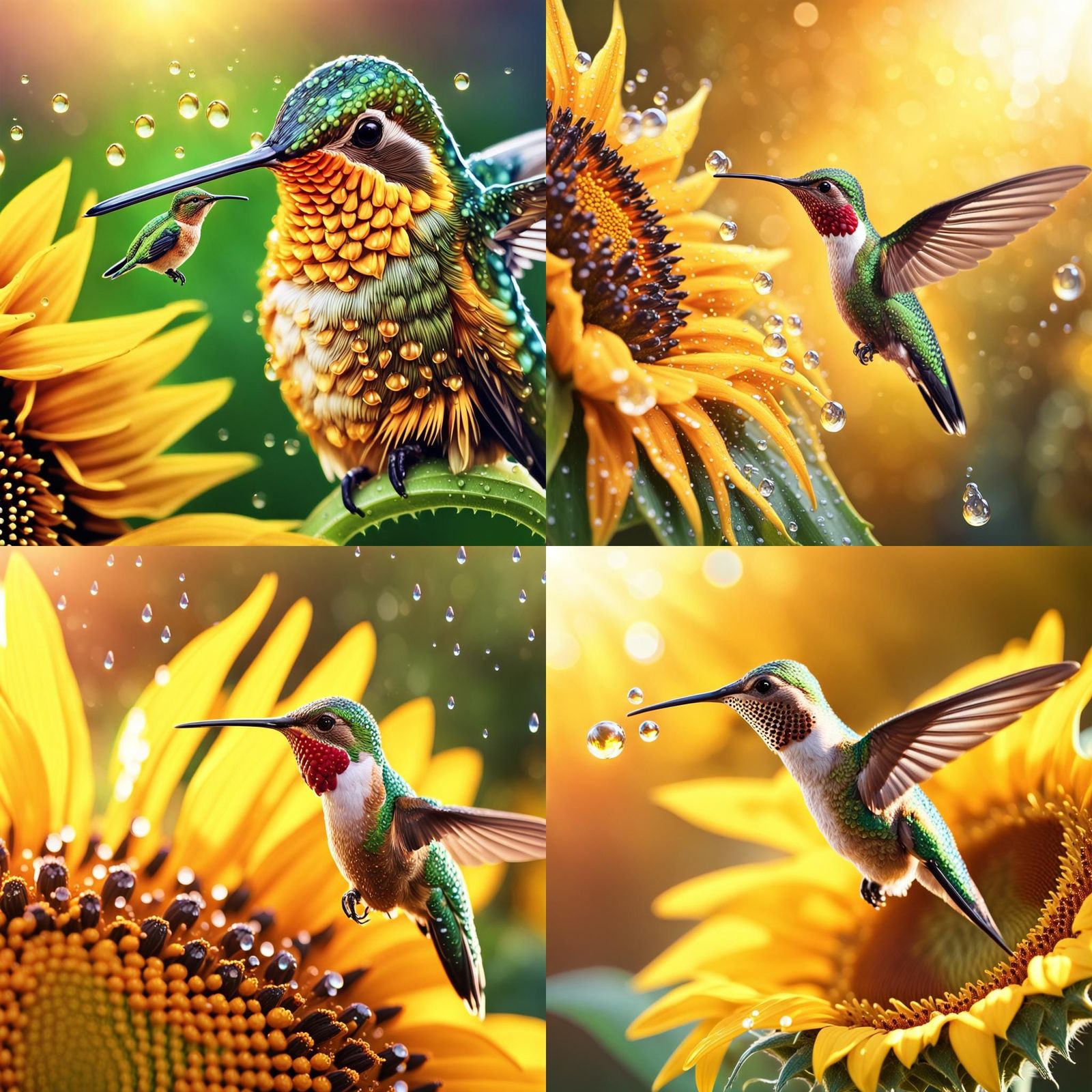 Hummingbird and Sunflower in Digital Art