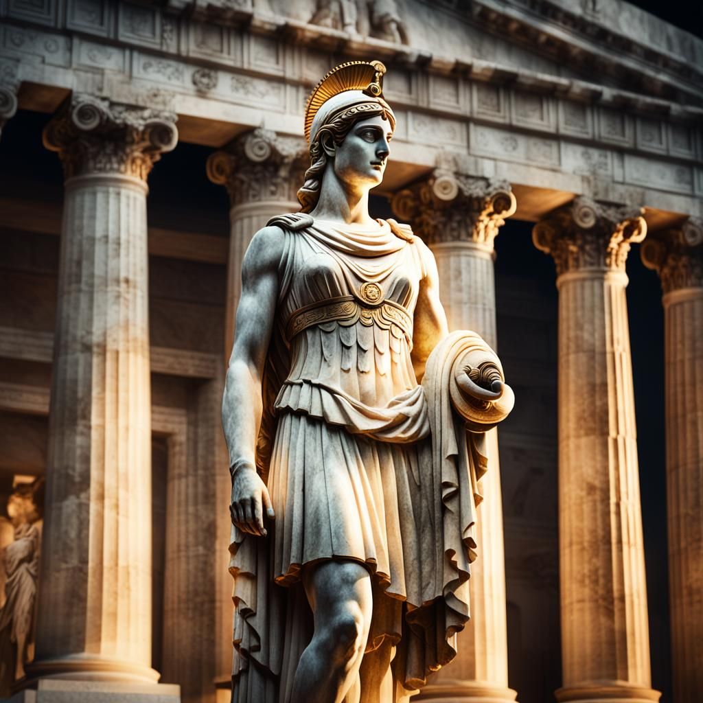 Athena Statue in Ancient Temple, Digital Art