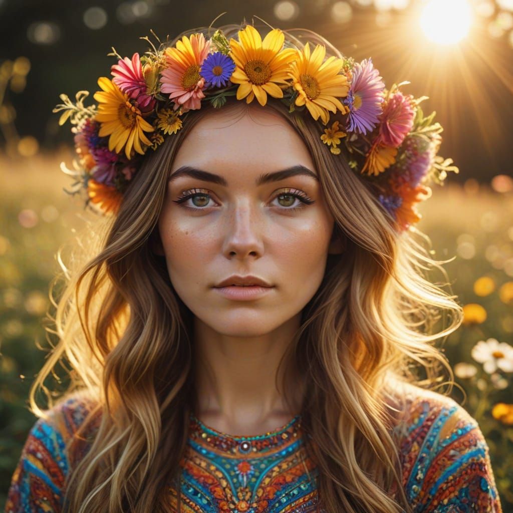 Psychedelic 60s Hippie Girl in Golden Hour