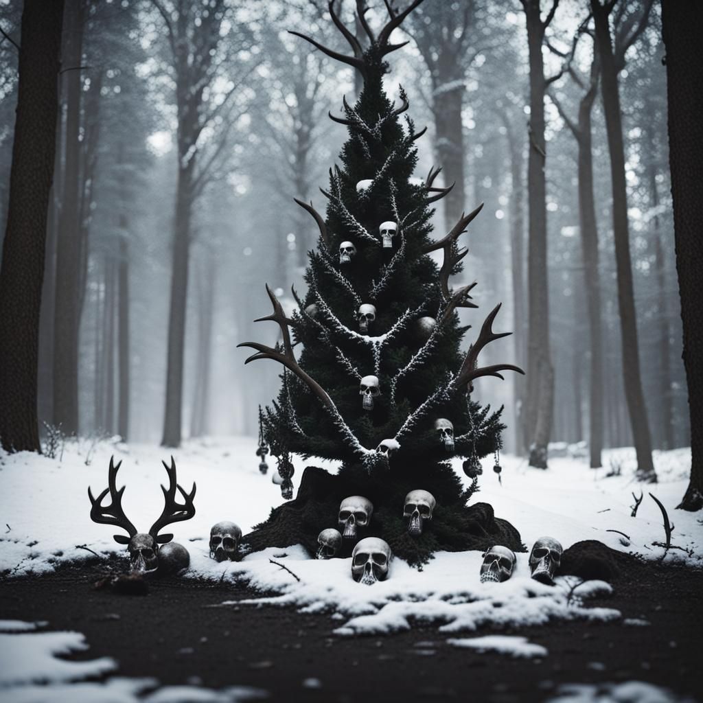 Gothic Christmas Tree with Skulls and Antlers
