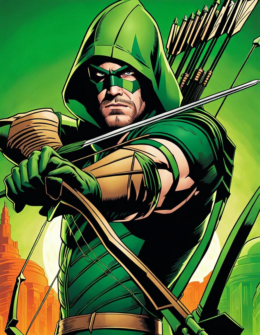 Green Arrow Retro Comic Book Illustration