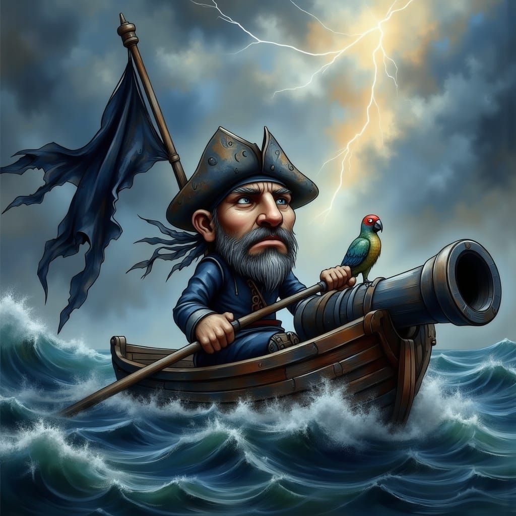 Hyper-Maximalist Pirate Masterpiece in a Stormy Sea
