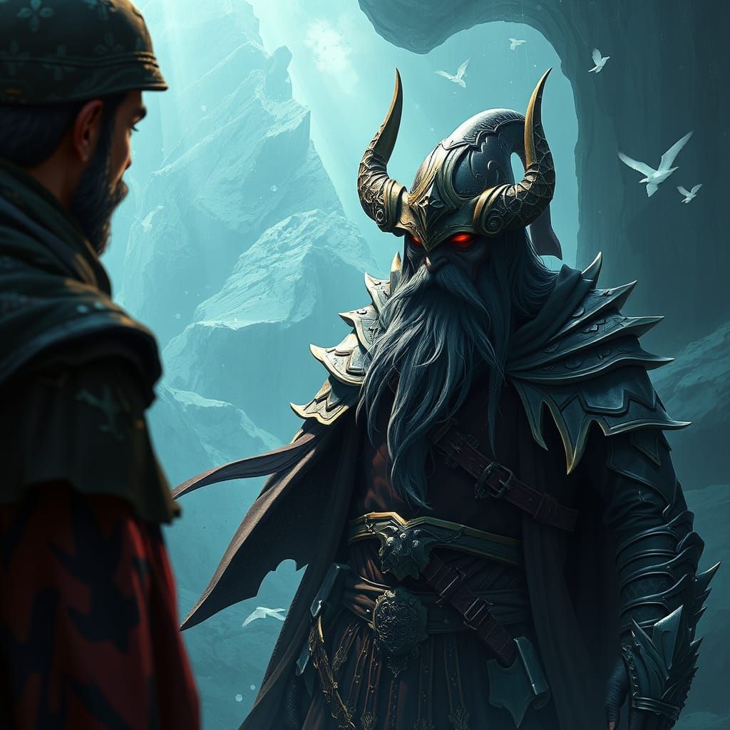 Warlock Negotiates with Enigmatic Stranger in a Realm of Dee...