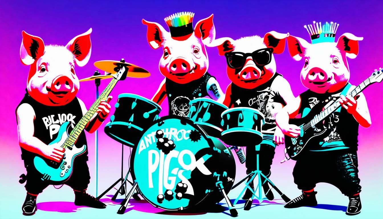 Punk Pigs Rocking in Pop Art Explosion