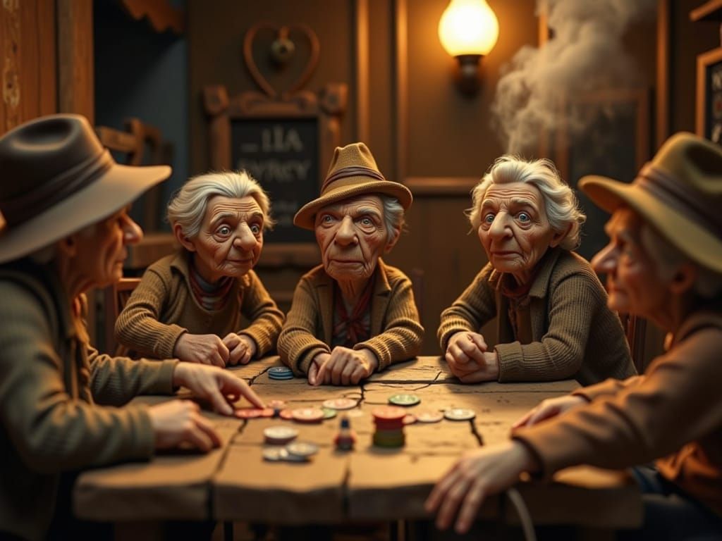 Claymation Old Maids Play Poker in Western Saloon
