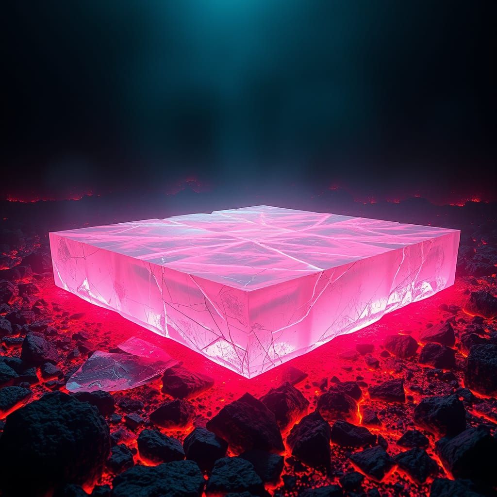 Ethereal Apocalypse: Glass Ice Floor Shattered in Blazing In...