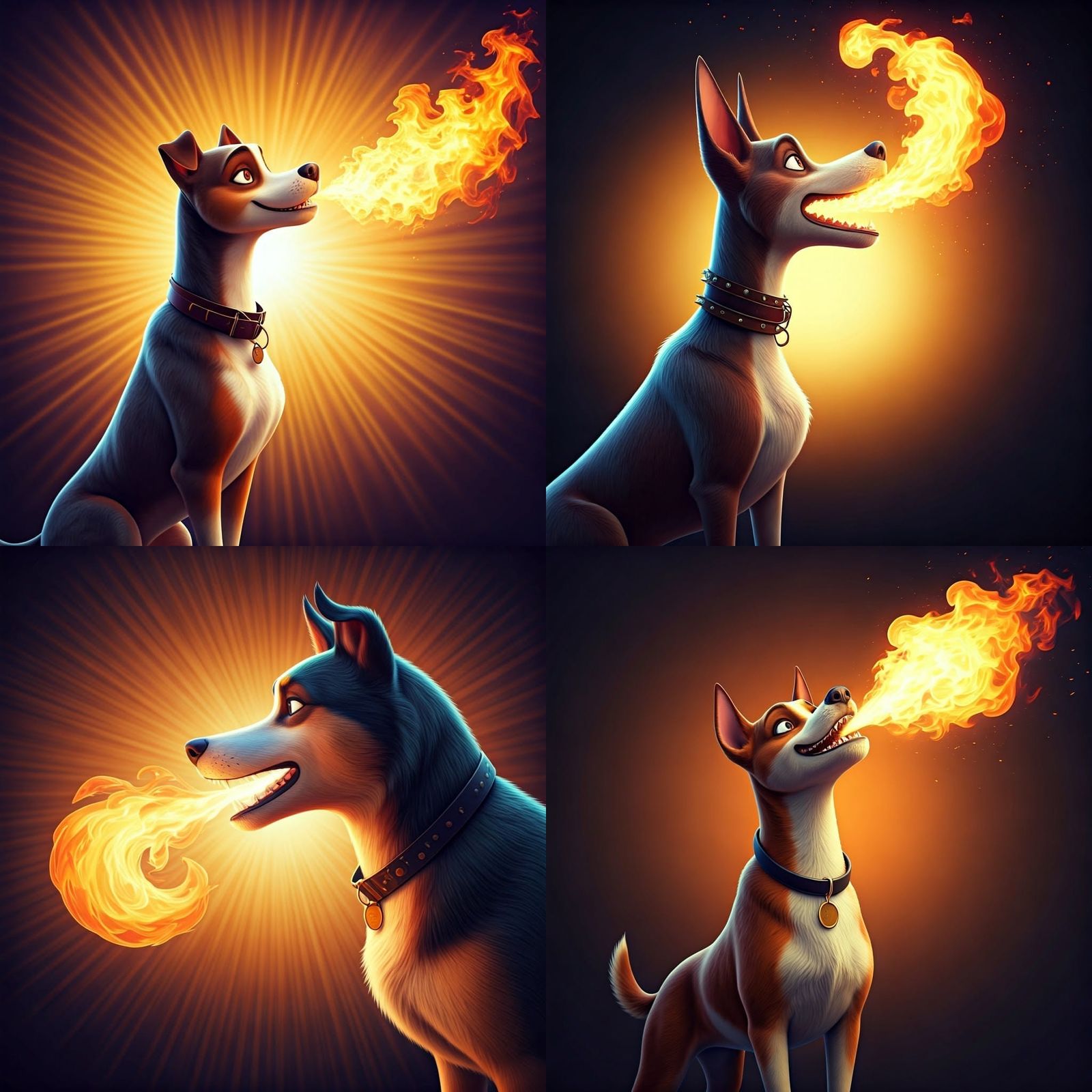 Mystical Fire-Hound in Vibrant Cyberpunk Art