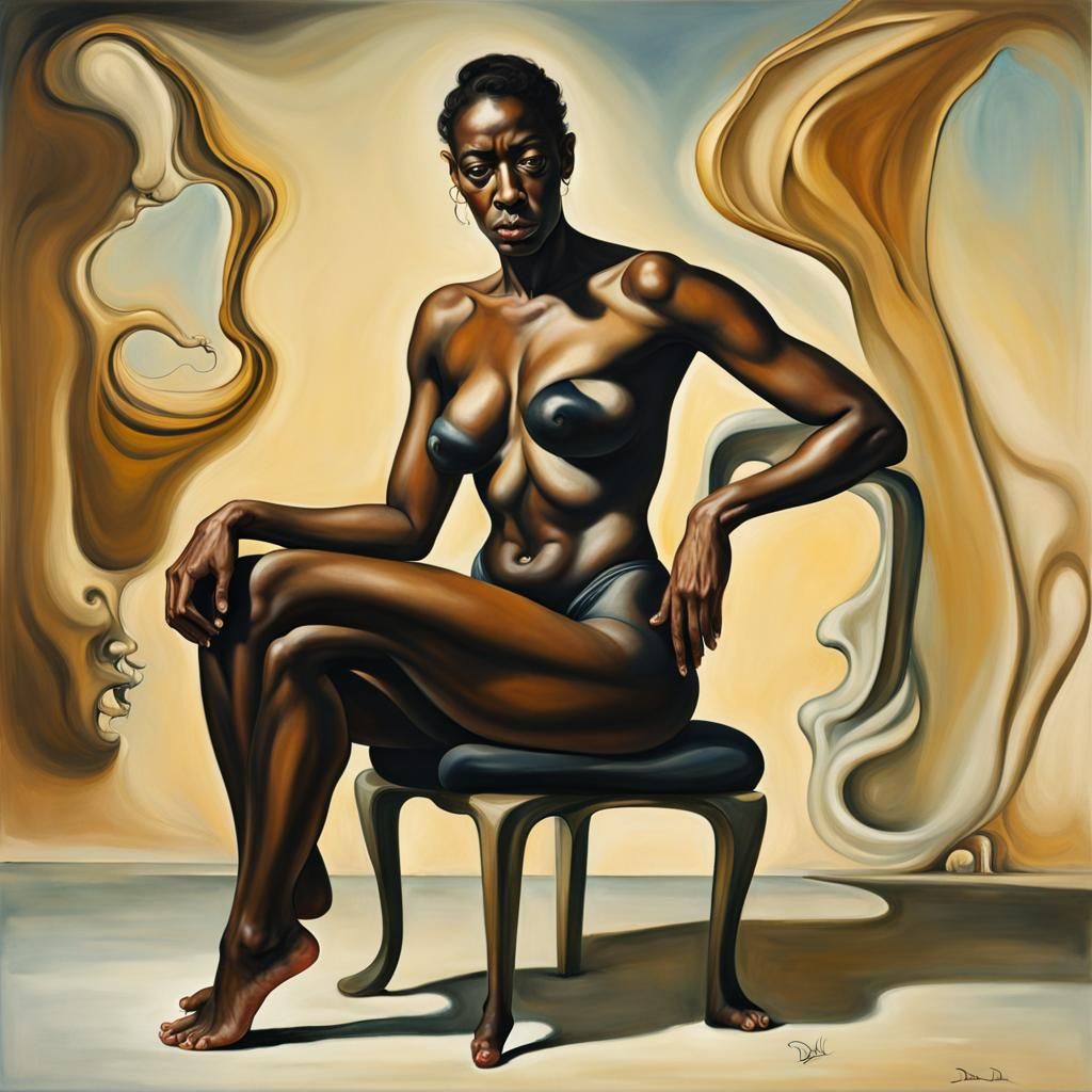 Surreal Bodybuilder in Dali Style, Oil on Canvas