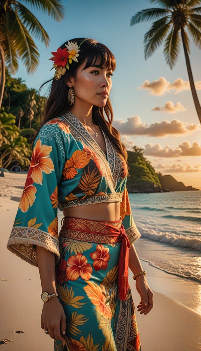 Confident Polynesian Goddess Embracing Tropical Paradise