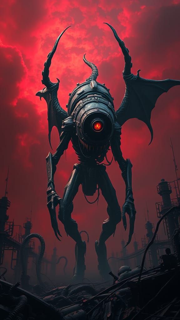 Dark Gothic Horror Scene in Industrial Decay