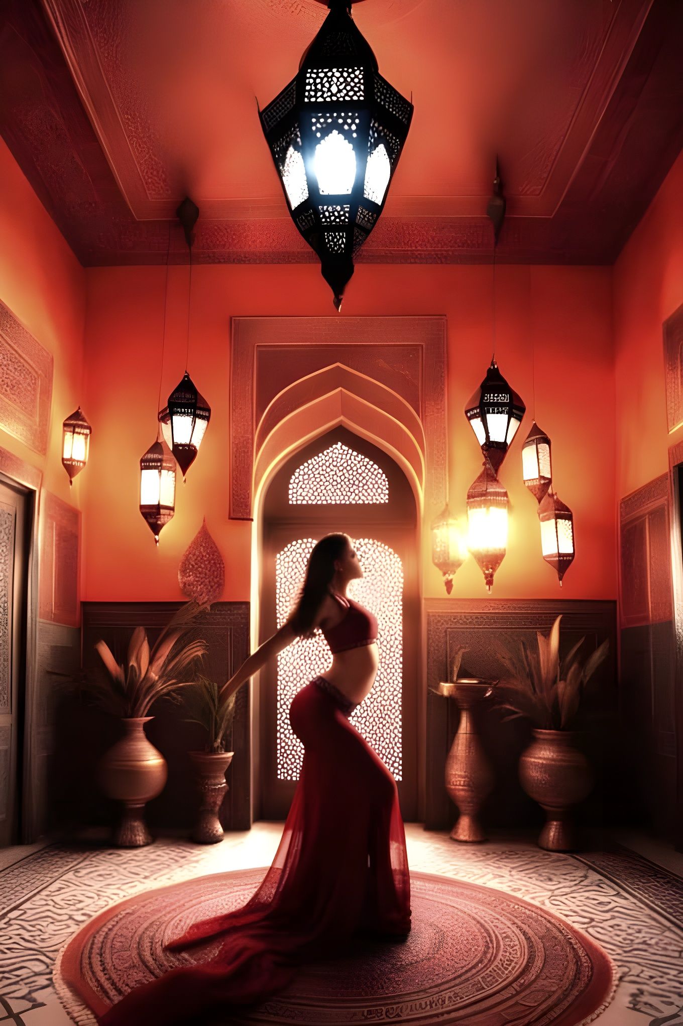 Dazzling Moroccan Lamps Reflect Belly Dancer