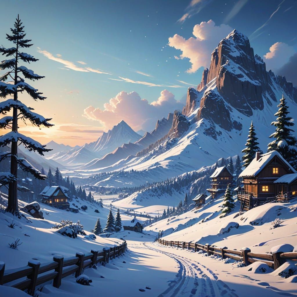 Winter Wonderland Landscape with Vibrant Colors