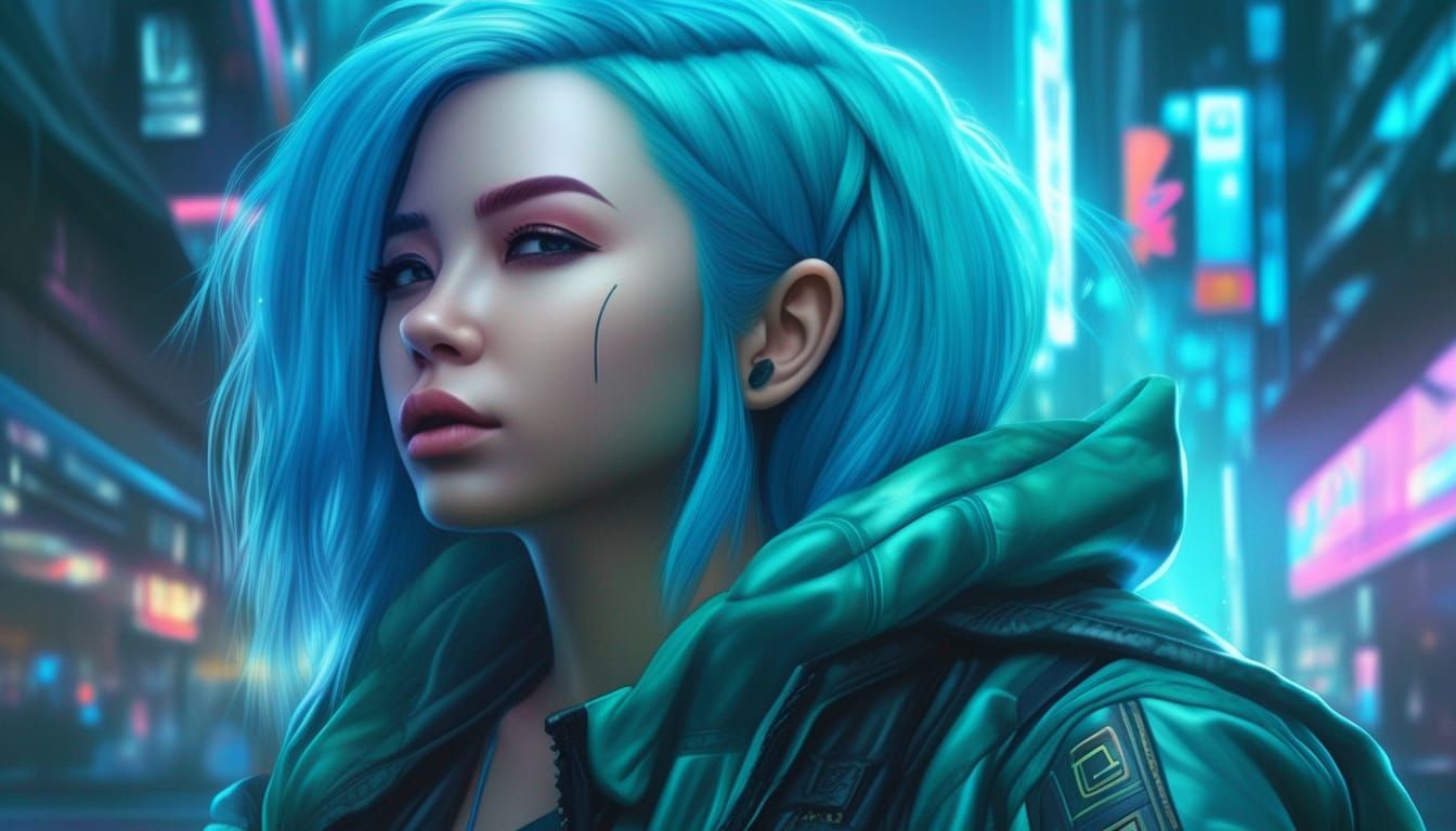 Neon Cyberpunk Girl Digital Illustration in 8K