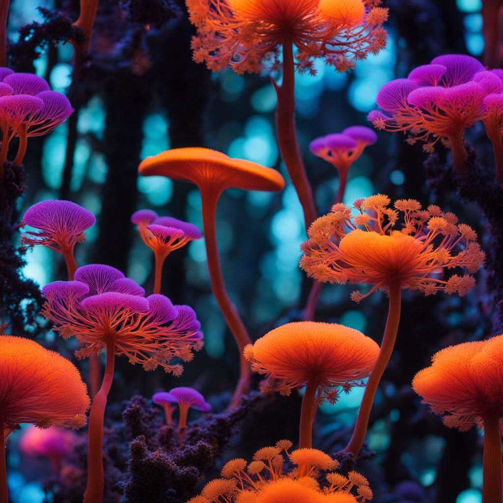 Neon Fungi in Glass: A Double Exposure Fantasy