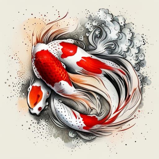 Multicolor Koi Fish in Splash Ink Style