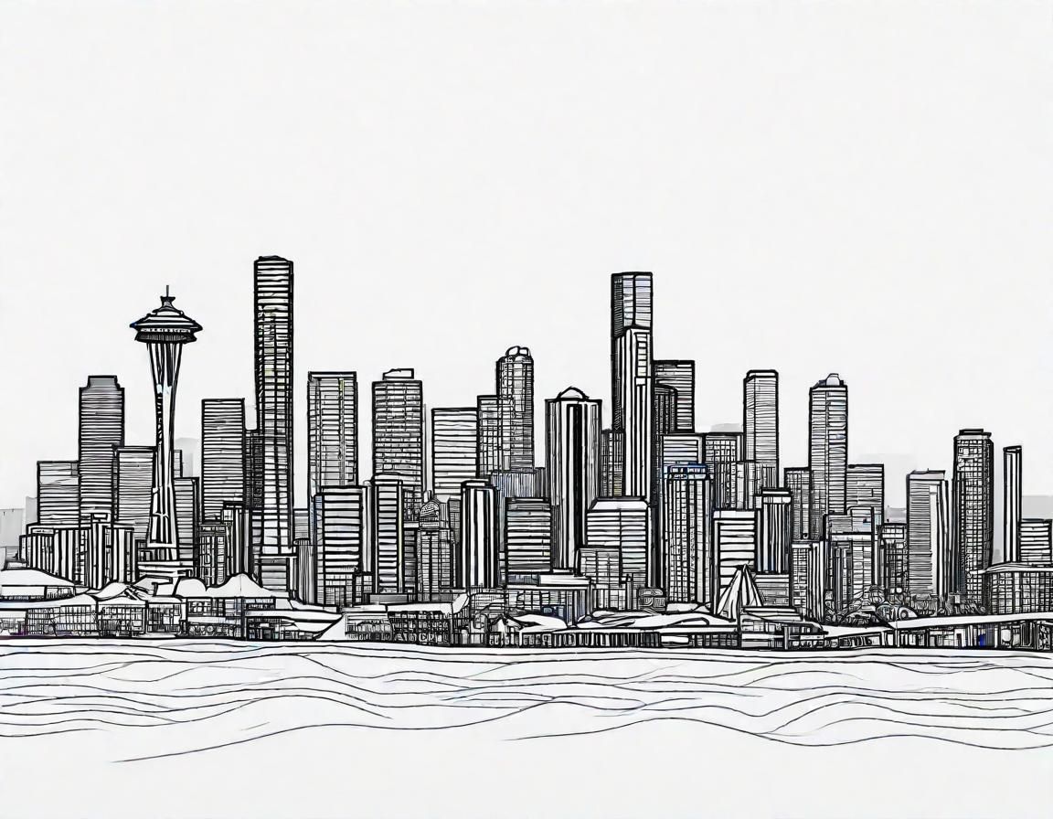 Seattle Skyline: Single Line Ink Doodle