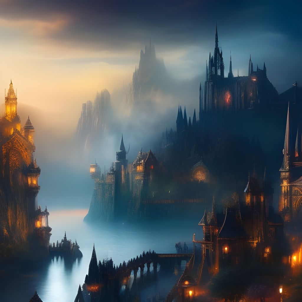 Gothic City with Rose Gardens: A Digital Masterpiece