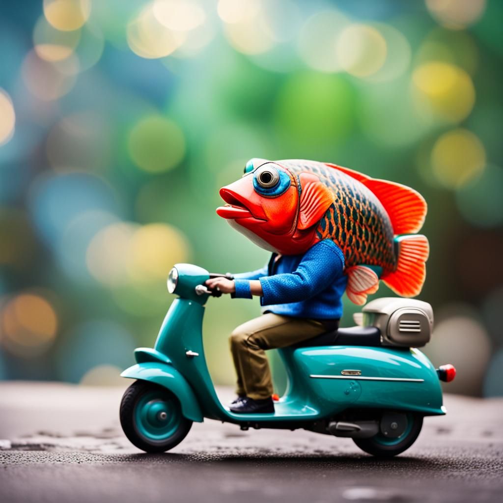 A Fish Rides a Moped: Professional Photo