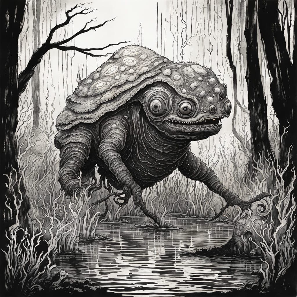 Glowing Swamp Monster Emerges from Dark Depths