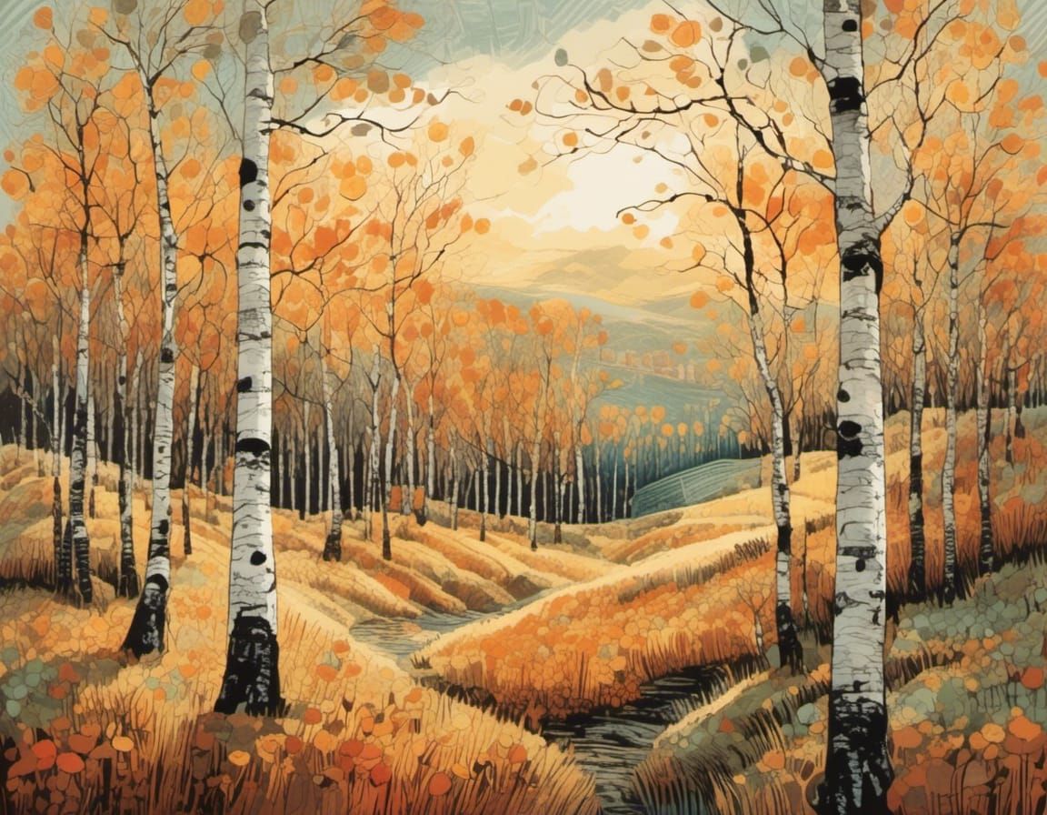 Autumn Birch Trees: Abstract Impressionist Style