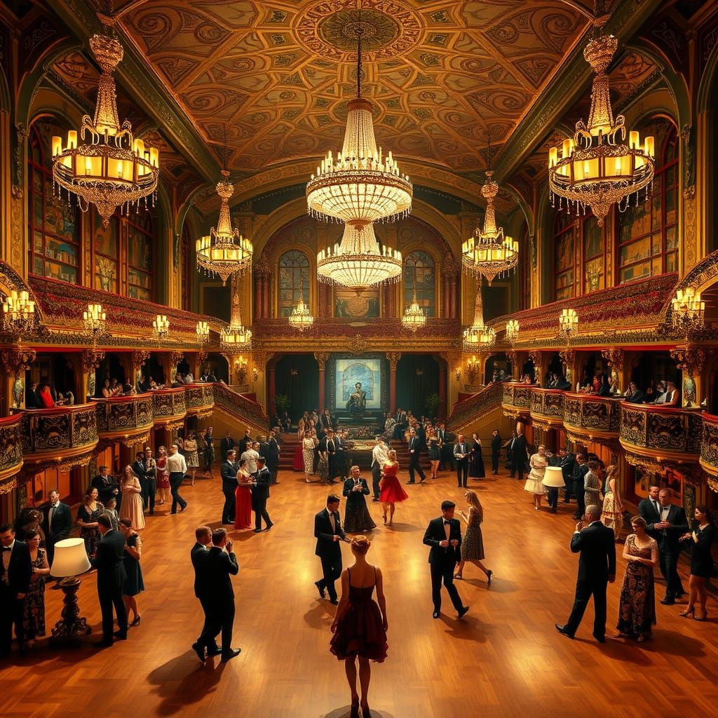 Elegant Art Nouveau Ballroom Scene