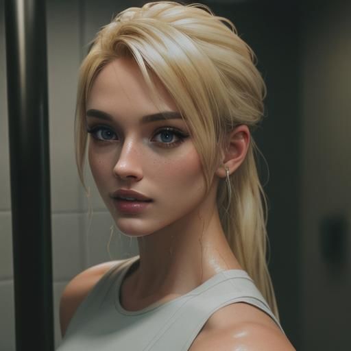 Photorealistic Blonde in Gym Shower, 4K