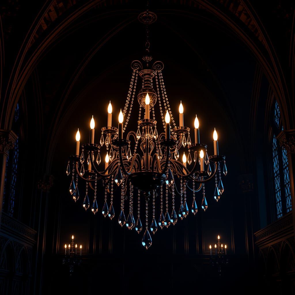 Ornate Gothic Chandelier with Candles and Crystals