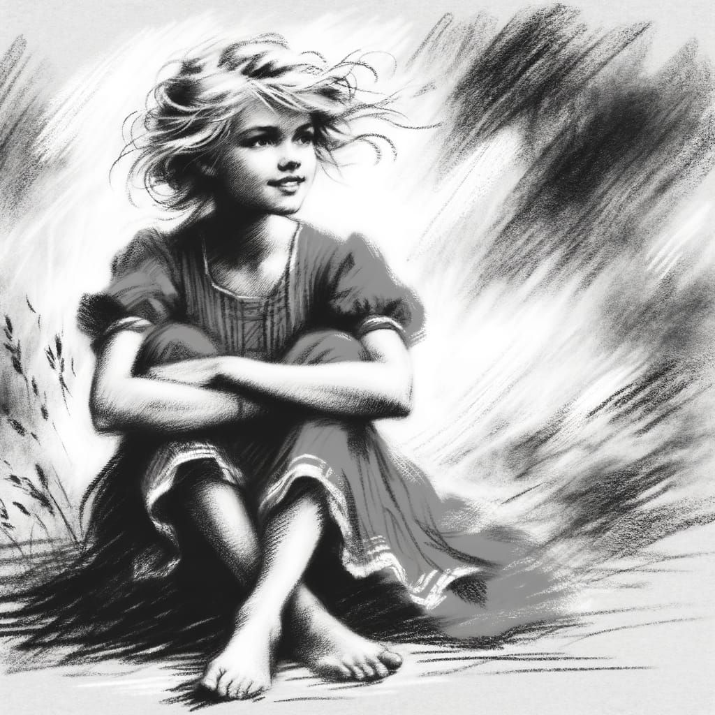 Romantic Charcoal Sketch of Norse Goddess