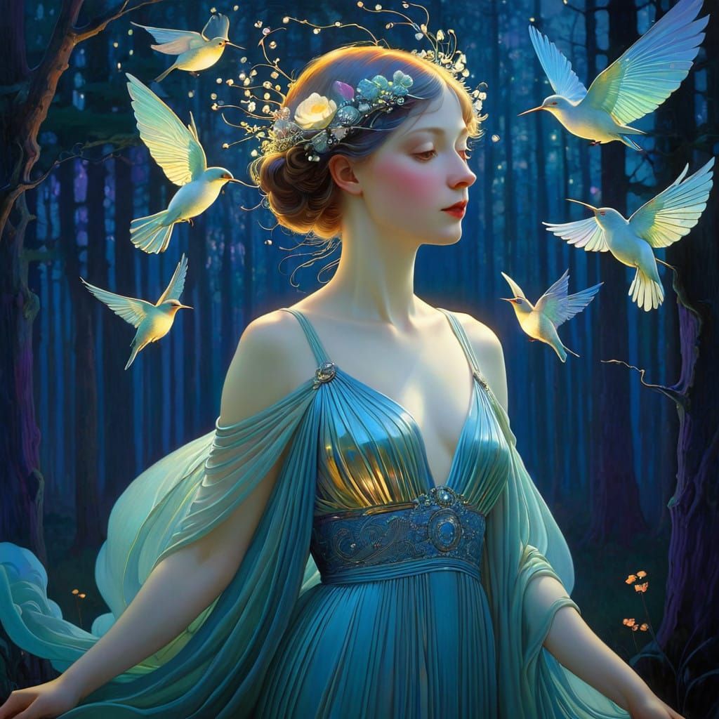 Dreamlike Evening Scene in Vibrant, Shimmering Colors