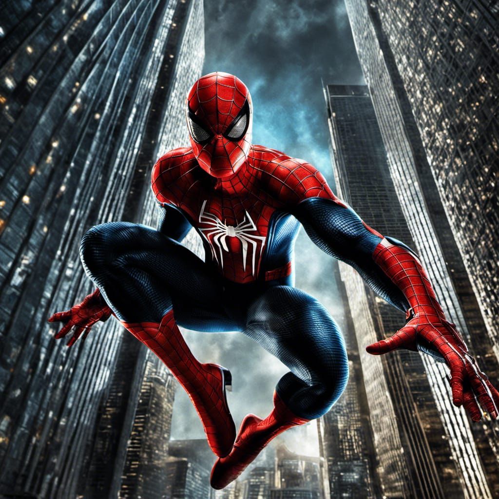Spider-Man Swings Through City: Hyperrealistic Digital Art