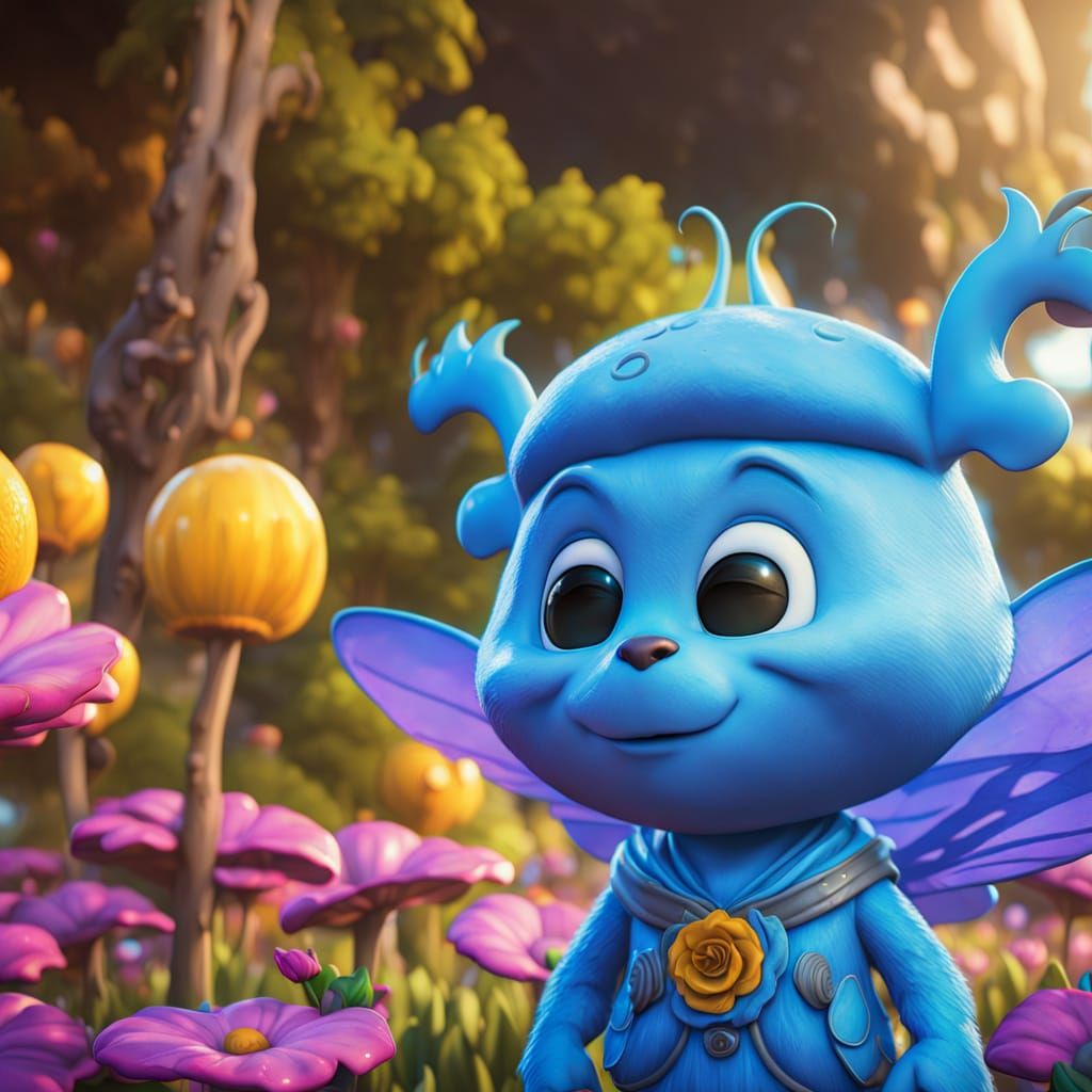 Smurf in Whimsical Smurfvillage Scene