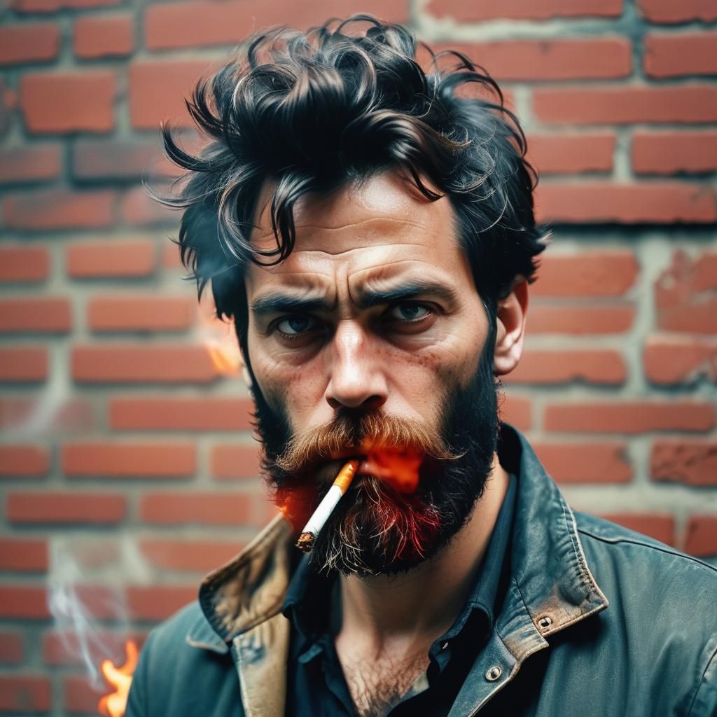 Bearded Man with Eye Patch Smoking, Vintage Film